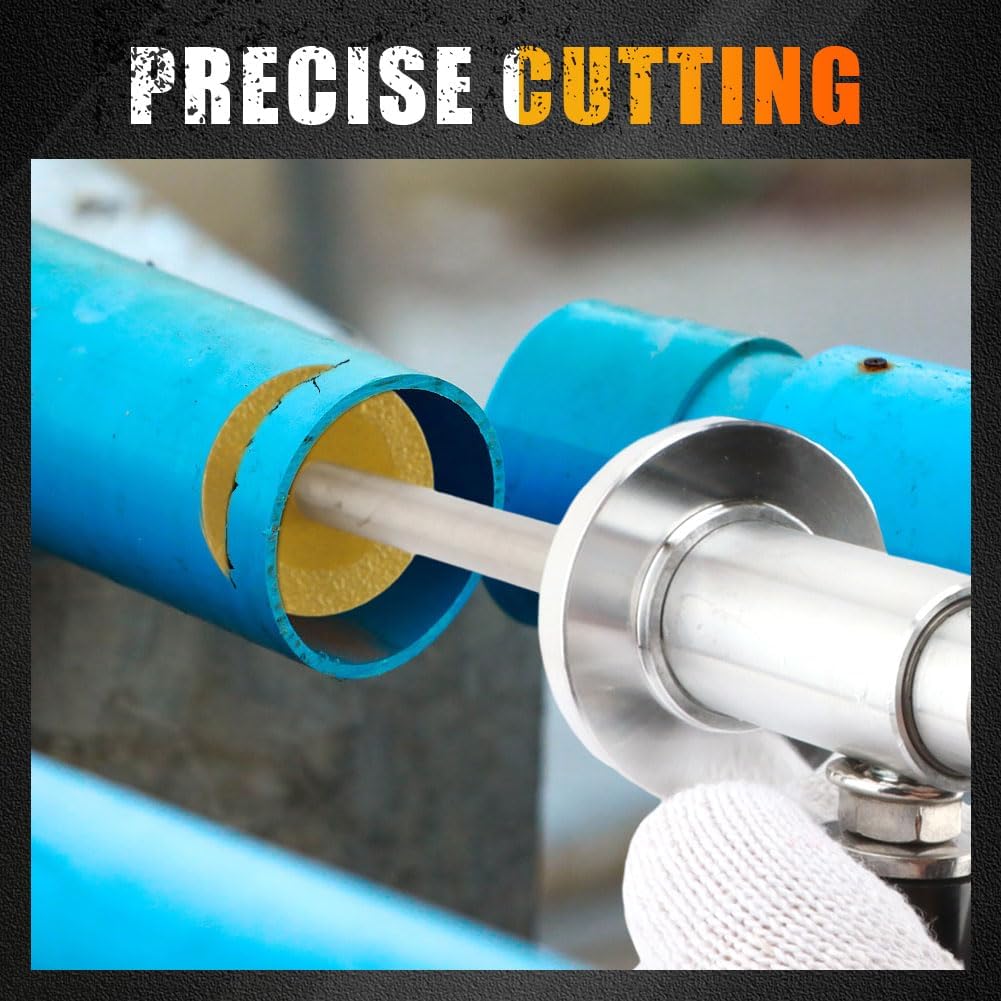 7-Inch PVC Pipe Cutter Tool for Drill-Internal/Inside Pipe Cutting, PVC Cutter Tool Set with Adjustable Depth Gauge, Gloves, Hex Shank, 6PCS Blades for Plumbing, Irrigation, DIY Projects