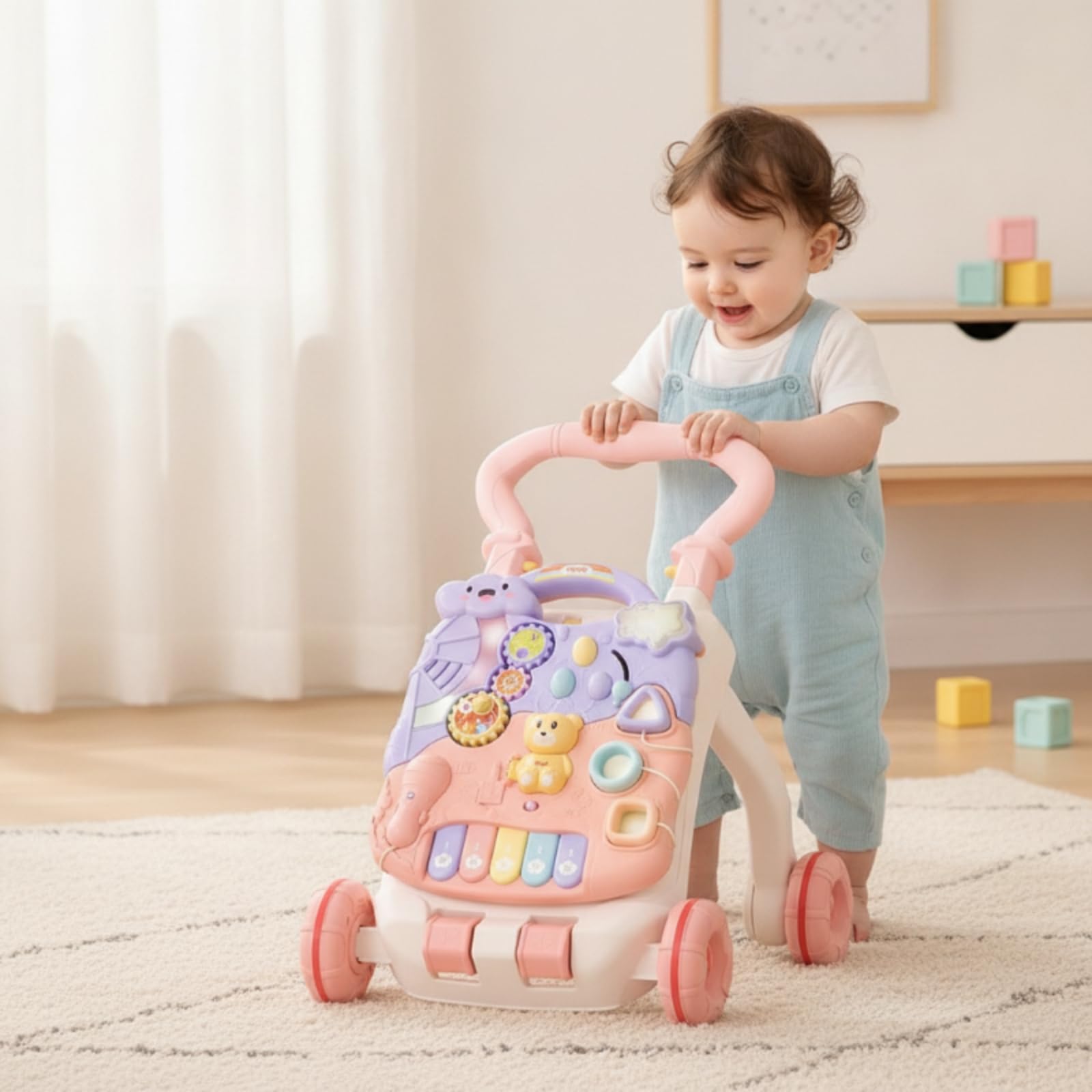 Soporte para Caminar Actividades Multifuncional Correpasillos con Ruedas Antivuelco Juguete para Casa, Pink Upgraded