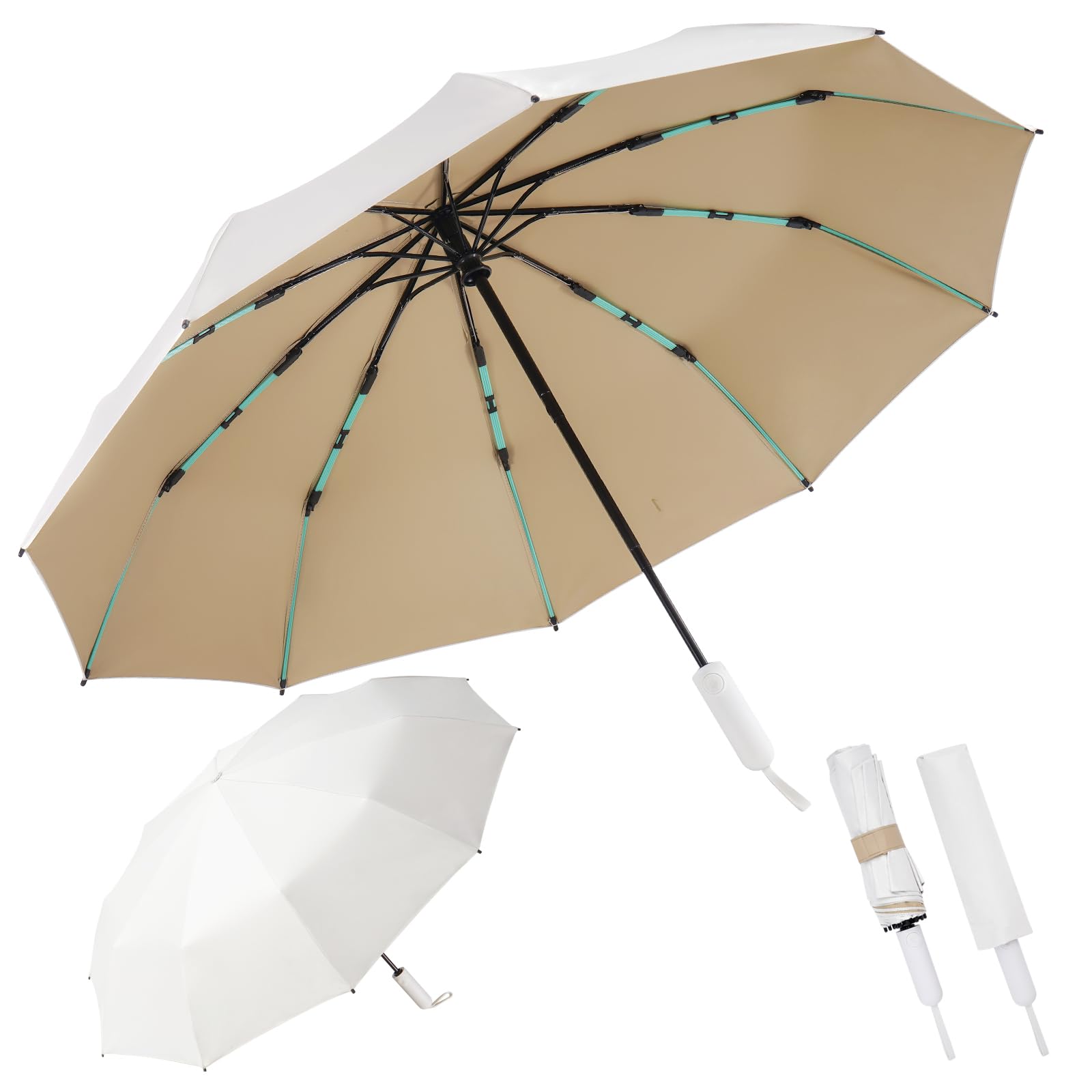 leznazikFolding Umbrella Anti-UV Compact Durable Folding Umbrella Auto Open Close Windproof Travel Umbrella Premium Grip Fits Backpack