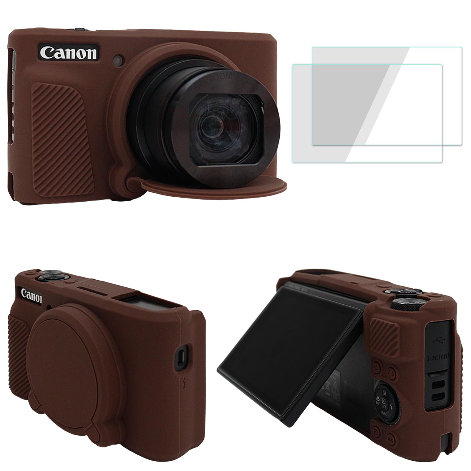 VOVMOEYA SX740 Camera Case Accessories Set[with 2 LCD Tempered Films],Silicone Protective Case Compatible with Canon PowerShot SX730 SX740 HS Digital Camera, Brown, Beauty Case-image-19