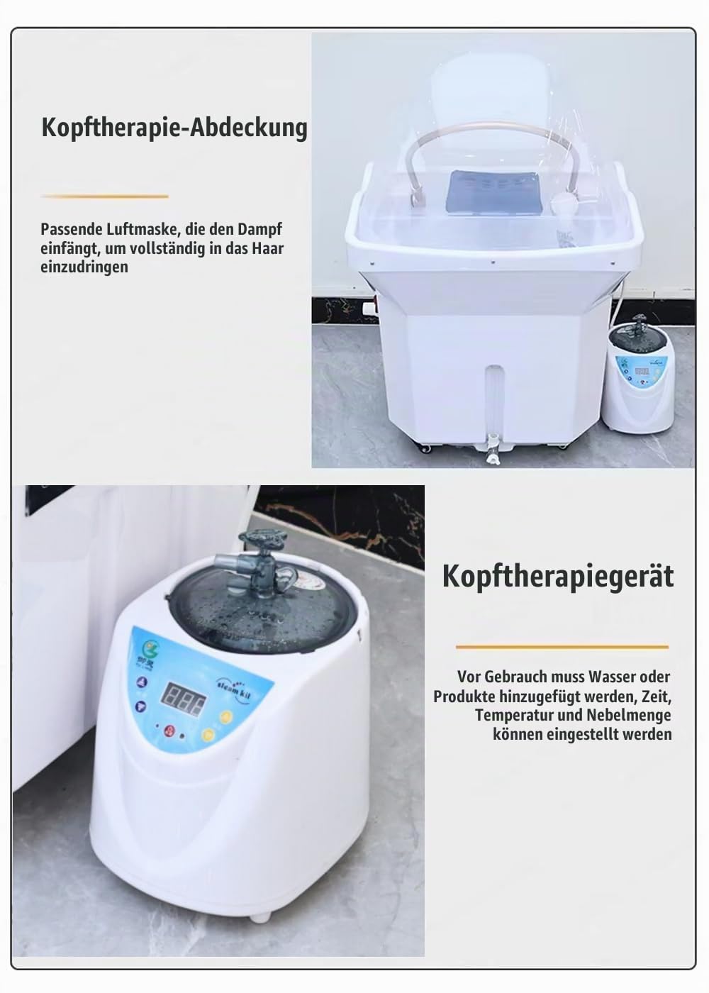 Bewegliches Head Spa Gerät, Haarwaschbecken Mit 60L Wassertank, 4 Rollen mit Feststellbremse, verstellbarem Kopfkissen, Lichttherapie, Verneblung, geeignet für Spa-Salons, Friseurläden, Weiß