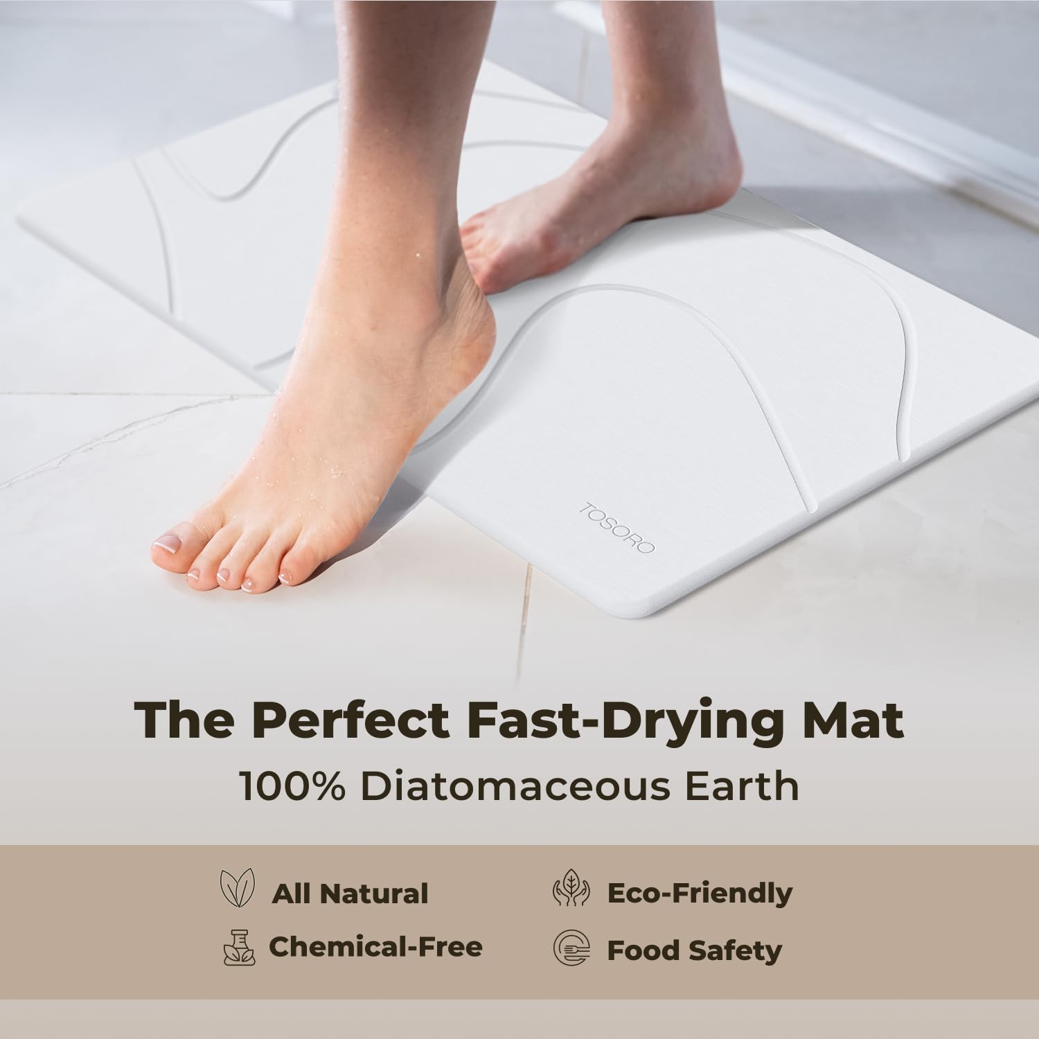 TOSORO, Alfombra de baño o Ducha de Piedra Antideslizante de Tierra de diatomeas, tapetes de baño absorbentes de Secado rápido, diseño Elegante y Moderno, fácil de Limpiar, 60 x 38 cm, Arenisca