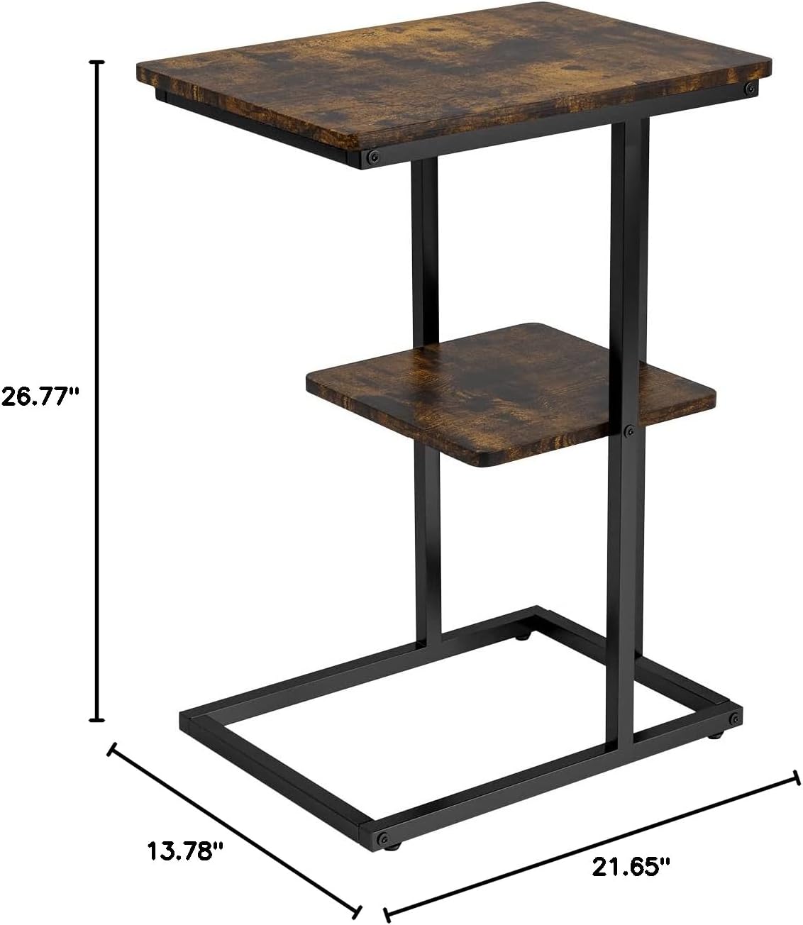 Novilla Snack Side Table C Shaped End Table Couch Table for Living Room Bedroom, Small Side Table with Metal Frame, Rustic Brown