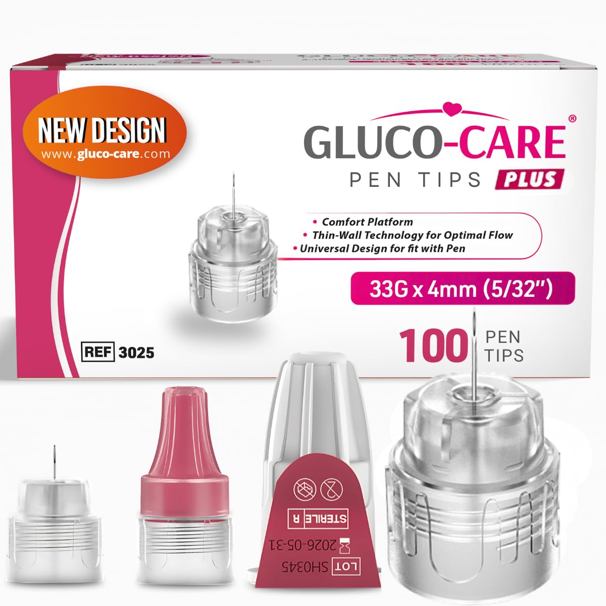 Plus Pen Tips 33G x 4mm, Universal Fit, Comfort Design, 100/bx, Flat Base and Extra Thin-Wall Technology for Optimal Flow