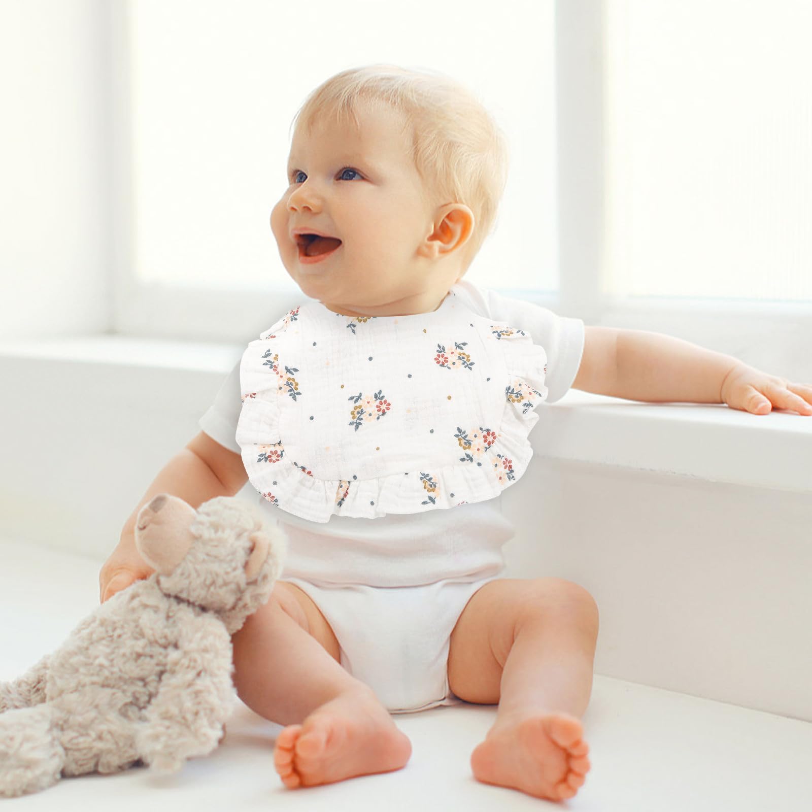 Bavoirs en Coton pour Bébé Bordure Volantée, Confortables et Réutilisables, 6 Pièces