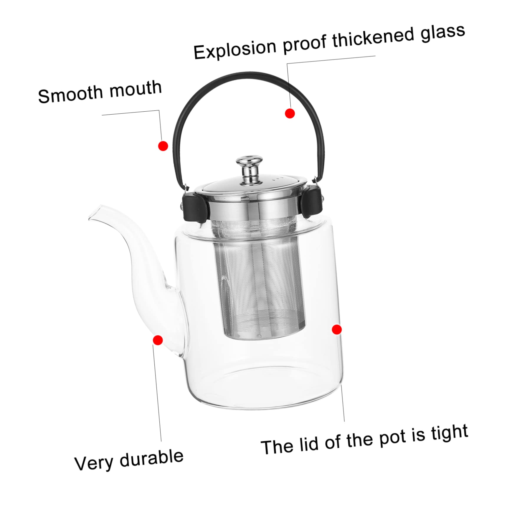 Alipis Tetera de Vidrio Transparente Resistente al Calor Tetera de Gran Capacidad Hogar de Vidrio Accesorio de Té para Infusiones la Cocina