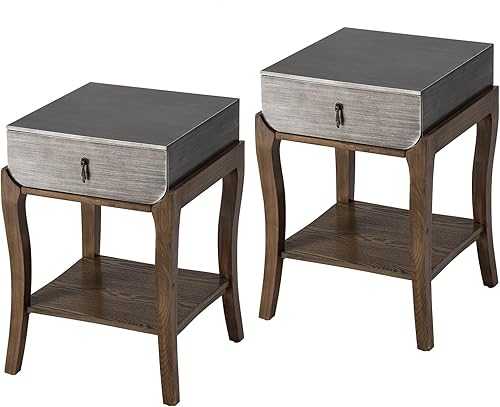 Miniatura 20 de Mesita de noche vintage, mesa auxiliar de sofá MDF con cajón, mesa auxiliar de granja para dormitorio, sala de estar Vintage+nogal,Antiguo,Country