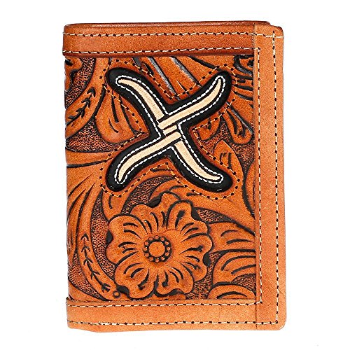 Men's Floral Trifold Wallet with Tan Brown