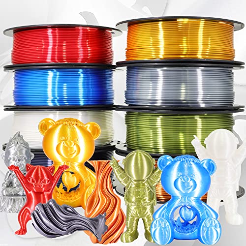 Paquete de filamentos 3D PLA seda 1,75 mm 8 colores Descripción: Paquete de filamentos PLA de seda de 1,75 mm en 8 colores brillantes: oro, plata, cobre, bronce, negro, blanco, rojo y azul. Cada carrete pesa 250 g, sumando un total de 2 kg con 8 carretes. Ideal para impresiones de alta calidad. - Fernando Cortés