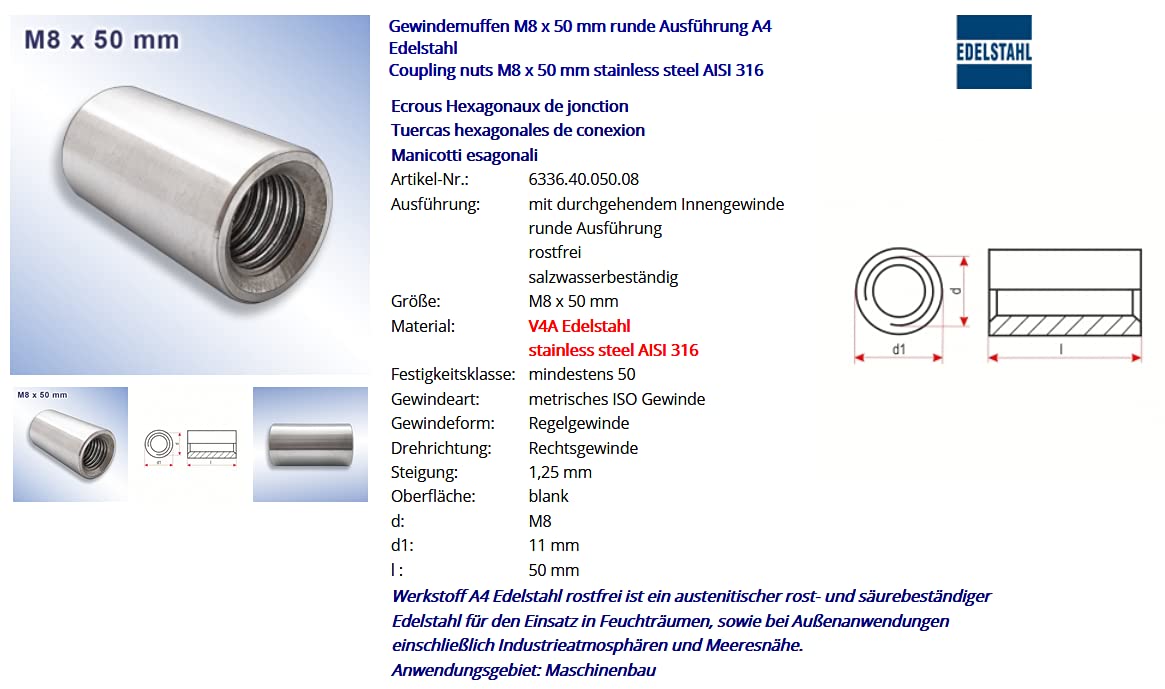 TOOLCRAFT TO-5378223 Perno Filettato M3 8 Mm Acciaio Inox A1 50 Pz 1792741 - Foto 11