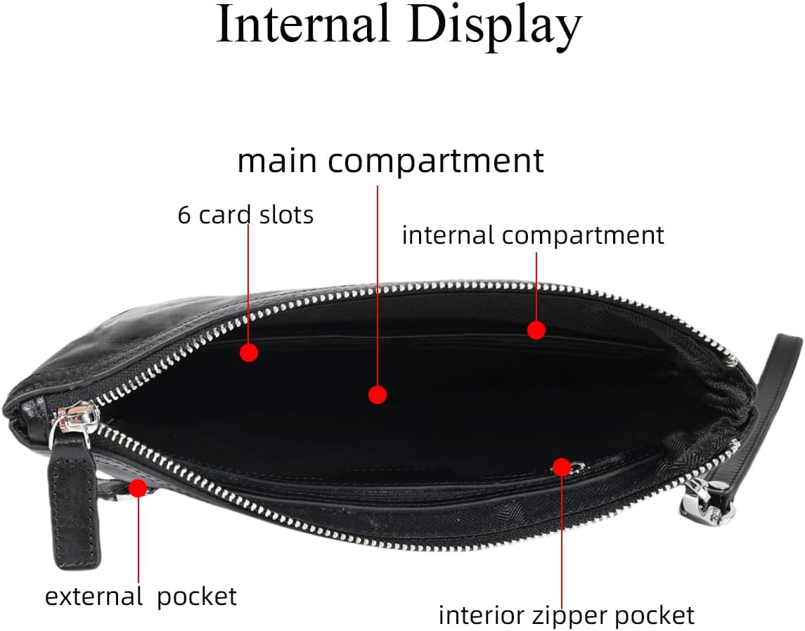 Genuine Leather Clutch Bag for Men Handbag Wrist Bag Business Large Purse Envelope Bag