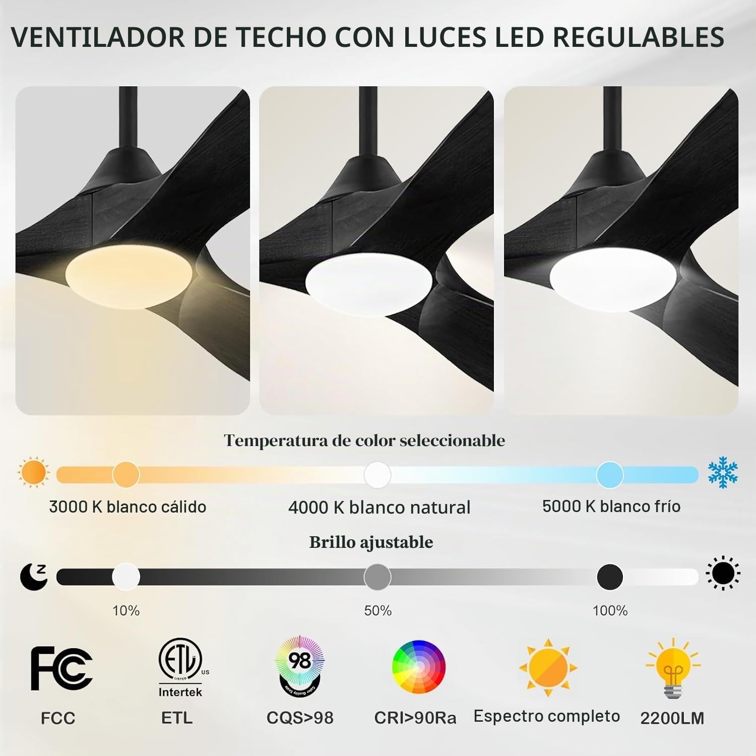 Ventilador De Techo Exterior De Madera Negra De 178 Cm Con Luz, Moderno Ventilador De Techo De 3 Aspas Con Control Remoto, Silencioso Motor De Cc Reversible.