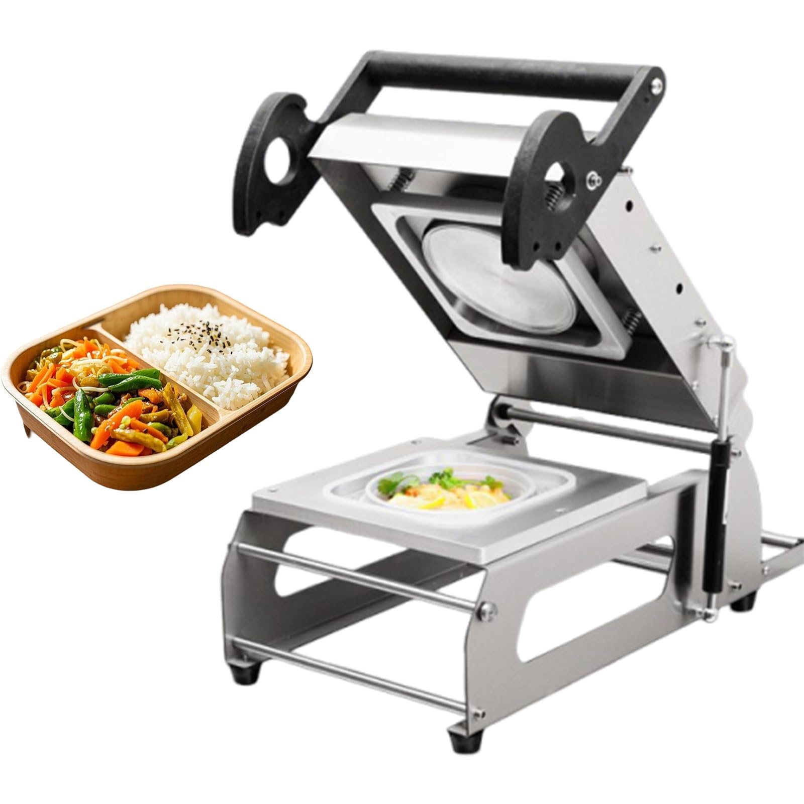Termosigillatrice Manuale per Vaschetta Alimentare, Macchina Sigillatrice Termica Commerciale con Stampo Dedicato, Apparecchio Acciaio Inox Ristorazione Catering(18x12cm)