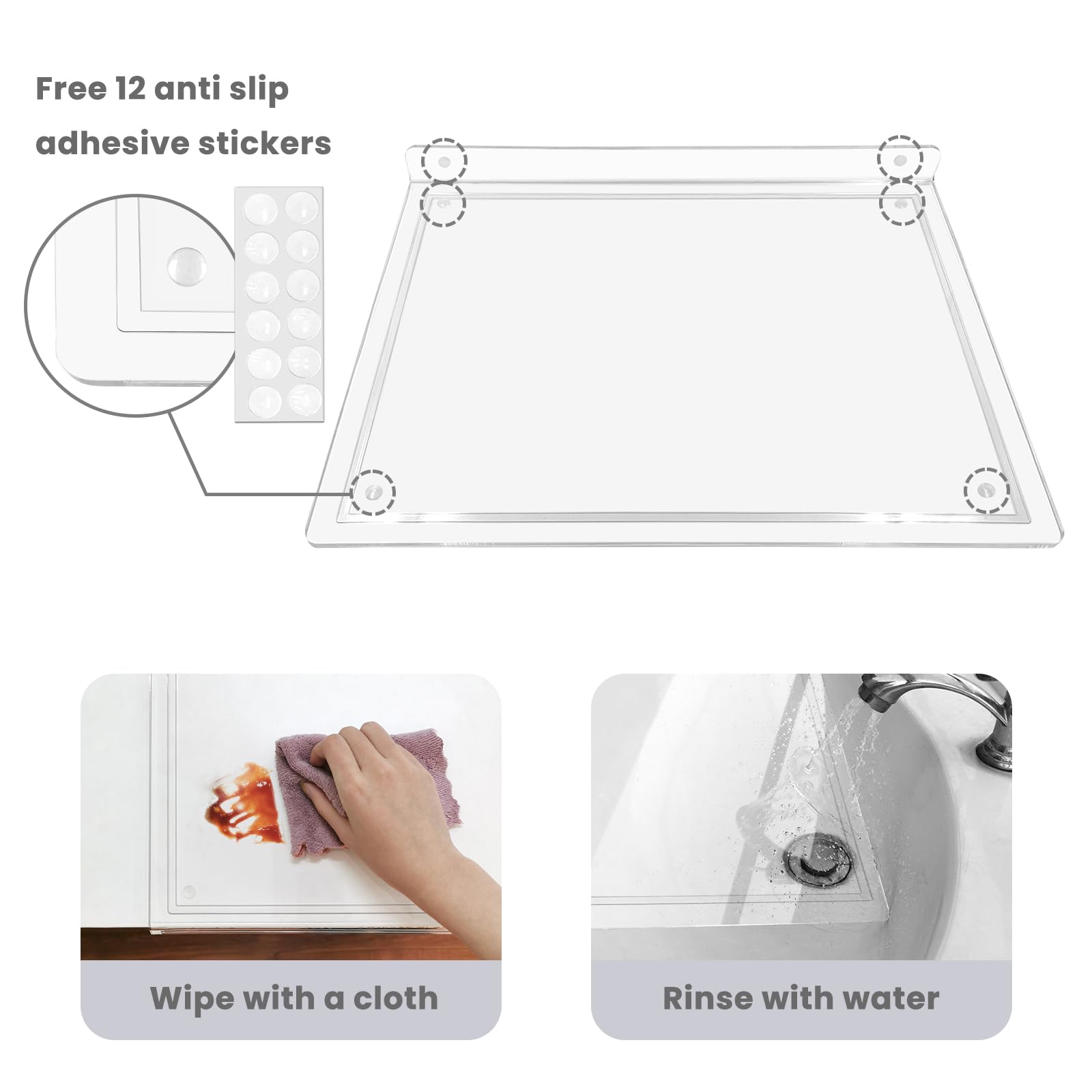 Daily Treasures Acrylic Cutting Board with Juice Groove, 5MM Thicker Clear Cutting Boards with Counter Lip, 12 Non-Slip Pads, (17"x13") Large Clear Chopping Boards for Kitchen Countertop Restaurant