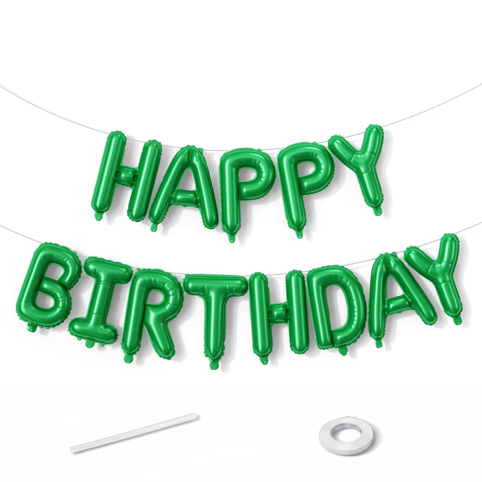 Green Happy Birthday Balloon Banner, 16 Inch Forest Green Foil Letter Birthday Banner Balloons, Hunter Green Birthday Balloons for Boys Men Birthday Football Dinosaur Party Decorations Supplies
