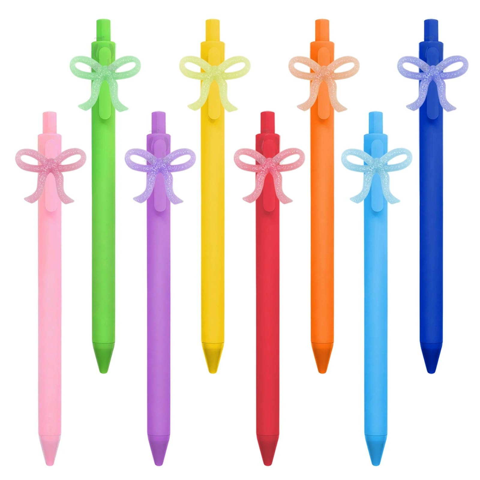 Orsefeliy 8Pcs Glitter Bow Gel Pens, Retractable Ballpoint Pens with Black Ink, Aesthetic Stationery Set for Girls, Students & Office Workers, Cute Smooth Pen for Journaling, Letter & Note Taking