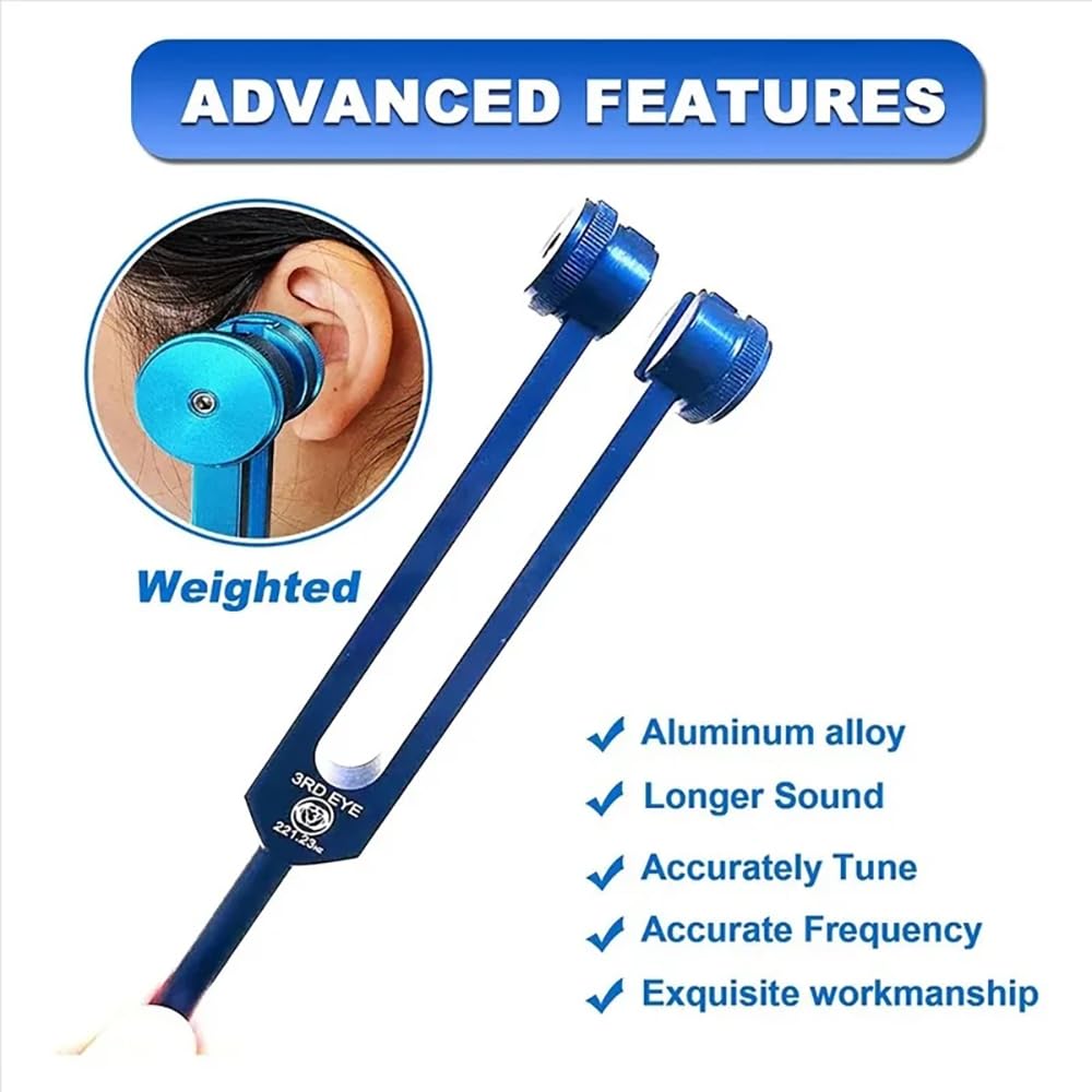 NEWFUN Stimmgabel,Stimmgabel Neurologie,8er Set mit Sockel + 1 Silikonhämmer und Reinigungstücher für Klangtherapie Gewichtete Stimmgabel Geeignet für Meditation, Anti-Kompression
