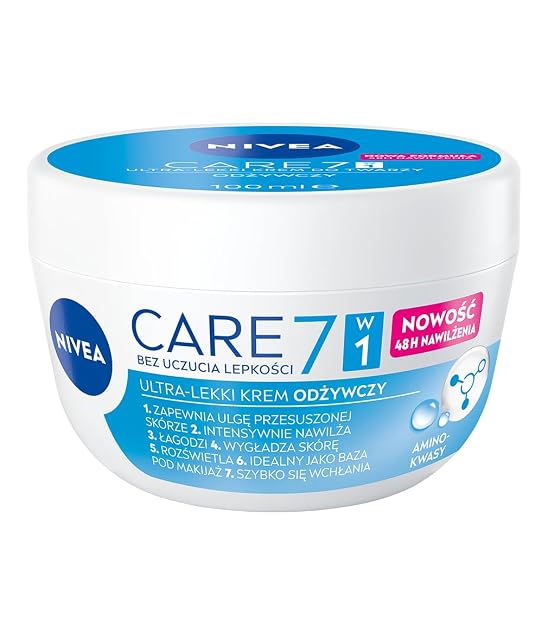 NIVEA CARE 7w1 Ultra-lekki Krem do Twarzy Odżywczy z Aminokwasami, 48 h Nawilżenia, Krem Nawilżający do Suchej i Odwodnionej Skóry, Szybko Wchłaniający się Krem na Dzień dla Kobiet i Mężczyzn, 100 ml