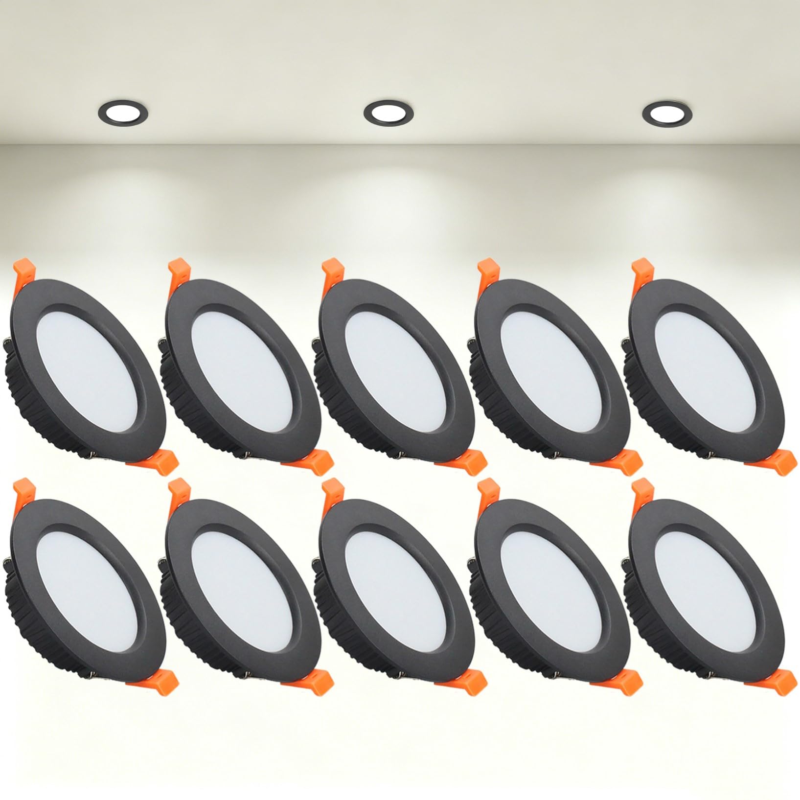 VOGHMOLD 9W Ultra Slim LED Downlight Recessed Ceiling Light 3.5 inch, 4000K Spot Lights Black Aluminum Trim, Cut Φ90-100mm, AC110-240V Panel Lighting for Office Hallway Closet, 10 Pack
