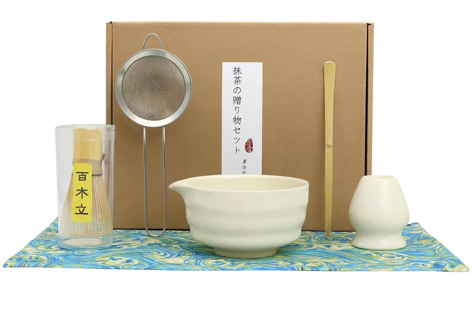 White Matcha Tea Set 6pcs – Japanese Whisk Kit with Ceramic Bowl, Scoop, Holder, Sifter & Wave Mat – Matcha Starter Gift Set for Tea Ceremony, Beginners & Wellness Rituals