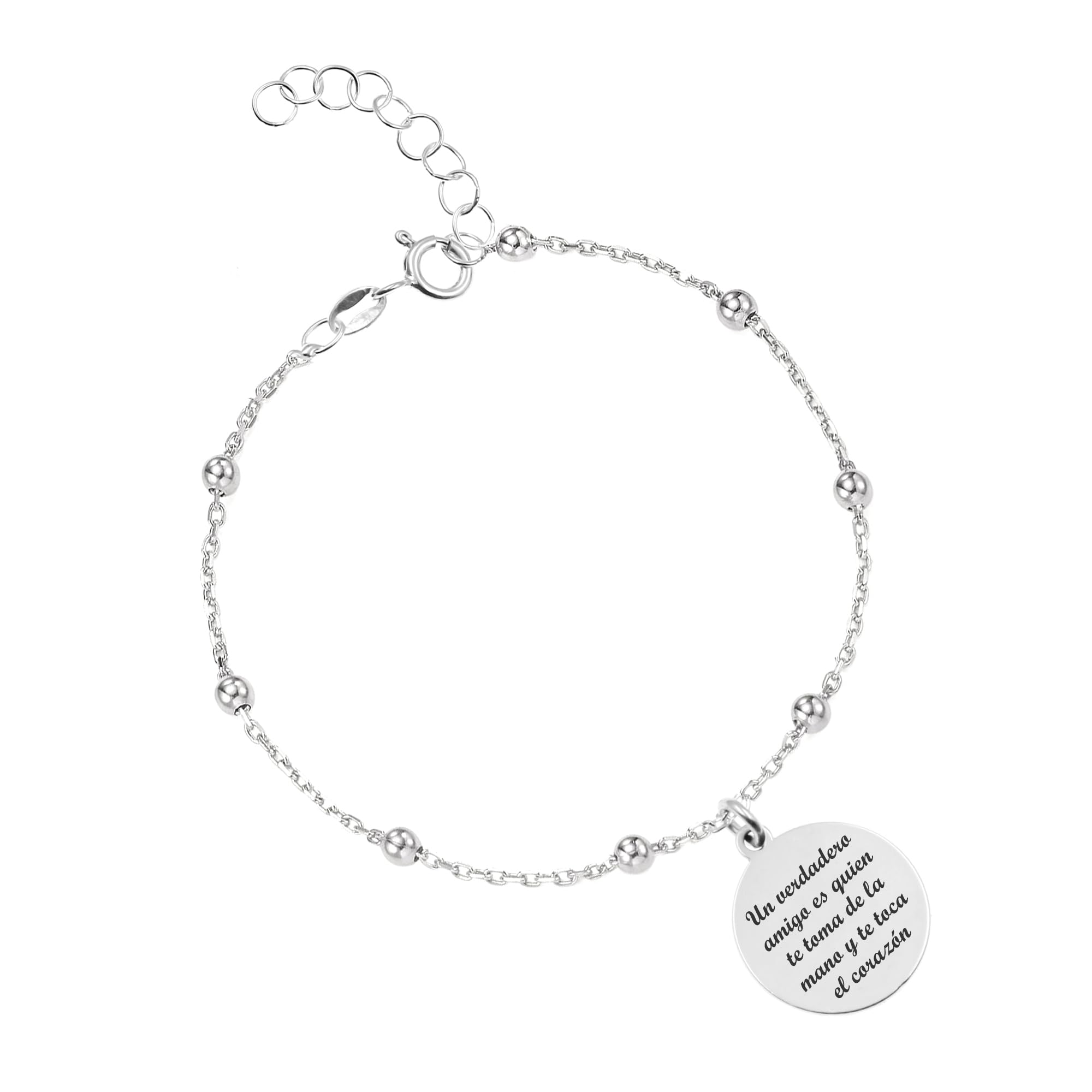 Pulsera Personalizada con Medalla de Plata y Mensaje Grabado – para Amigo Invisible, Hermana, Madre, Abuela o Novia – Regalar en Navidad o Cumpleaños