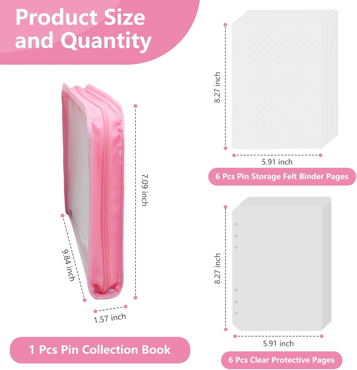 Pin Display Book Enamel Pin Collection Holder Trading Book with 6-Page Display Boards A5 Brooch Pin Storage Organizer Binder Album for Travel Collectors (Pink)