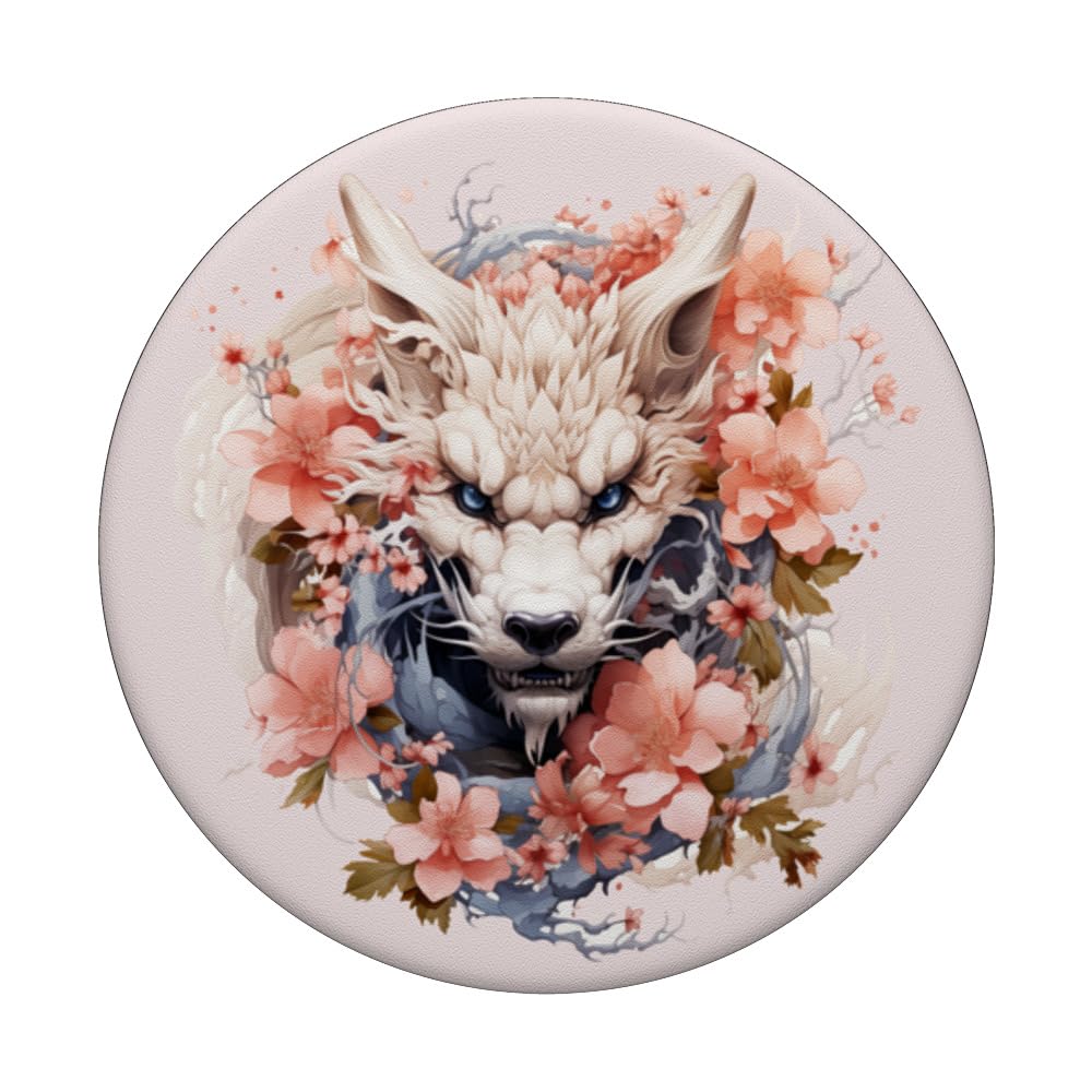 Year of the dragon, cherry, peach blossoms, horoscope, China PopSockets Swappable PopGrip, Black - Image 3