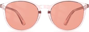 Bloomoak Rose Tinted Migraine Relief Glasses,Round Retro Blue Light Blocking Glasses, Light Sensitivity Glasses for Fluorescent LED, Photophobia, Eye Strain