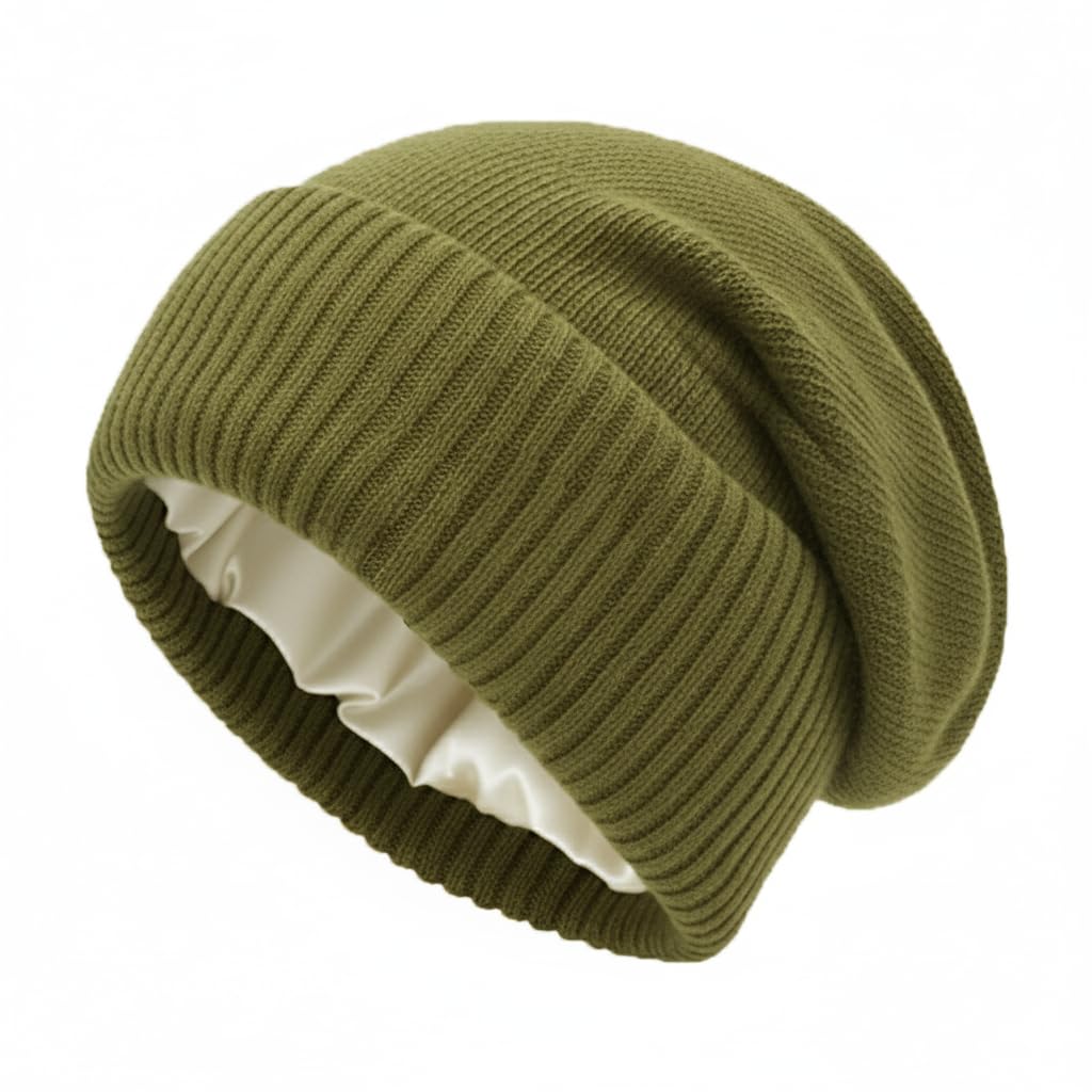 Cashmere Blend Satin Lined Beanie Hat Wool Winter Cuffed  display picture 2