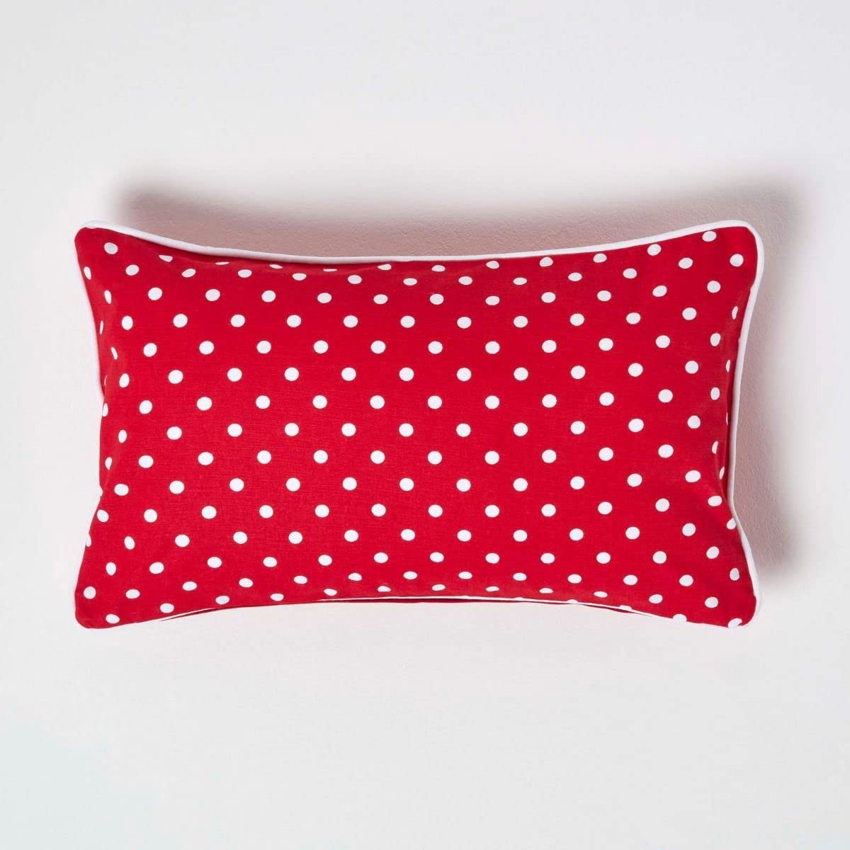 Homescapes Unisex Kids Red Cotton Polka Dots Cushion Cover In | Size: 30Cm X 50Cm