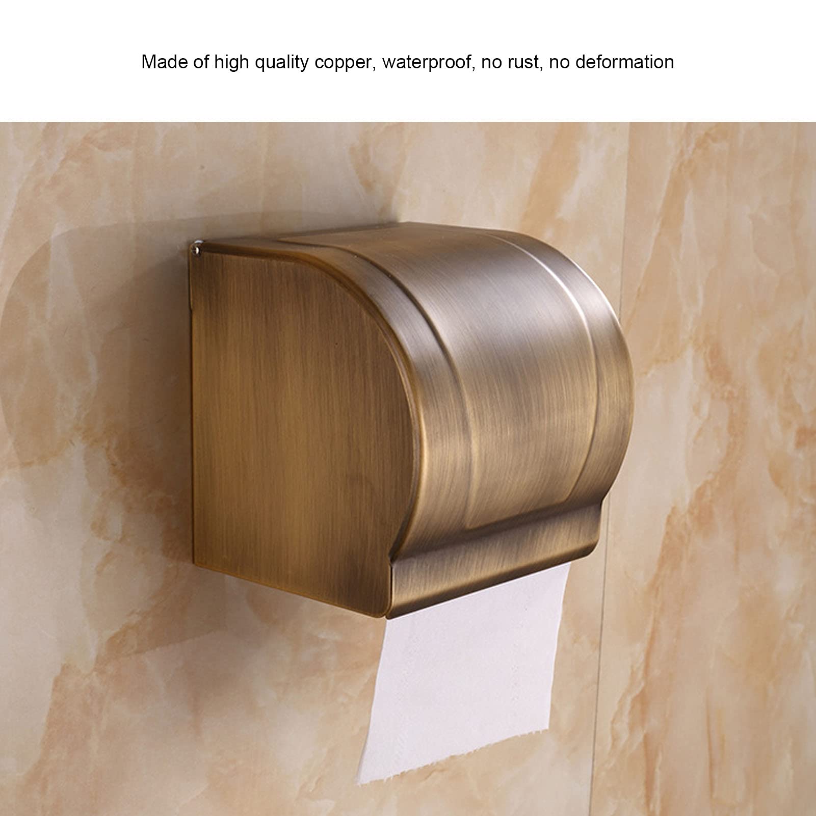 Paper Roll Holder & Dispenser, Toilet Paper Holder with Waterproof Cover in Wall Mounted Toilet Roll Holder, Copper - Image 3
