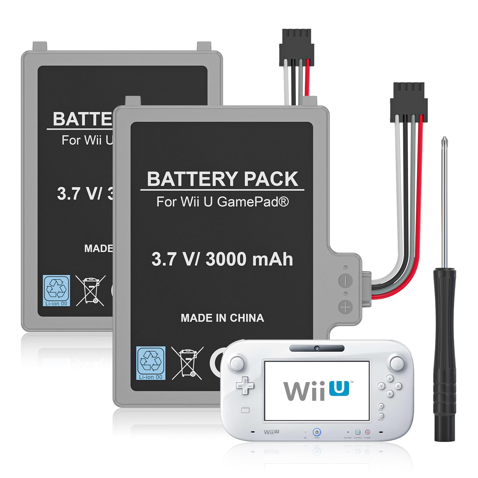 KEKUCULL 2Pcs Battery Pack for Wii U Gamepad, Rechargeable Battery Replacement with Screwdriver for Nintendo Wii U Gamepad WUP-012, WUP-010