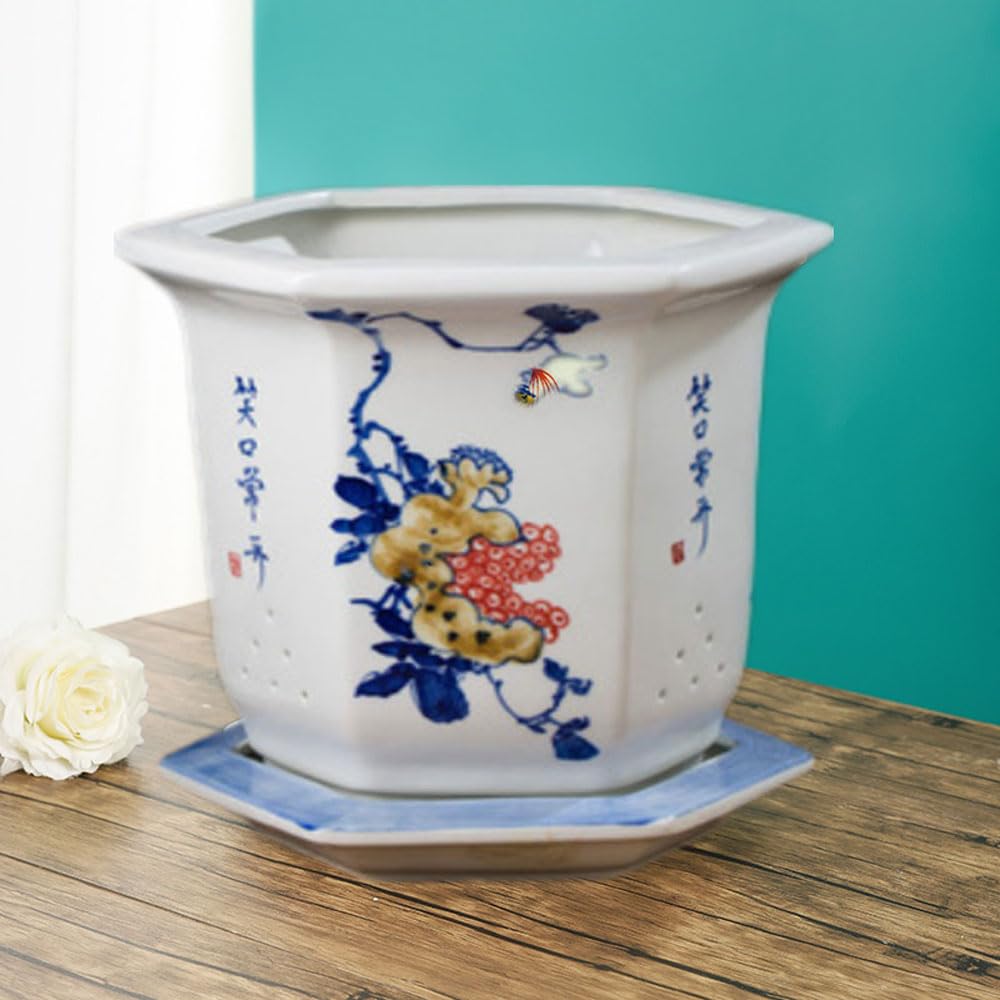 DFGHNBVC Ceramic Planter Indoor Plant Pots Plant Pots Indoor Blue And White Porcelain Flowerpot Planter Flower Nursery Pot Orchid Ceramics Bonsai Orchid Pot Indoor Planter Orchid Pots,D-19 * 24.5CM
