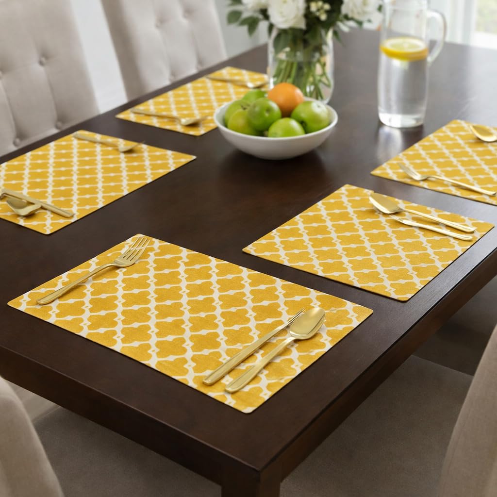 CASA-NEST Placemat PVC Anti-Slip Table Mat Set Placemats for Kitchen Table Dining Table Placemats Hexagon-Design Placemat 6 Piece Set Yellow-image-40