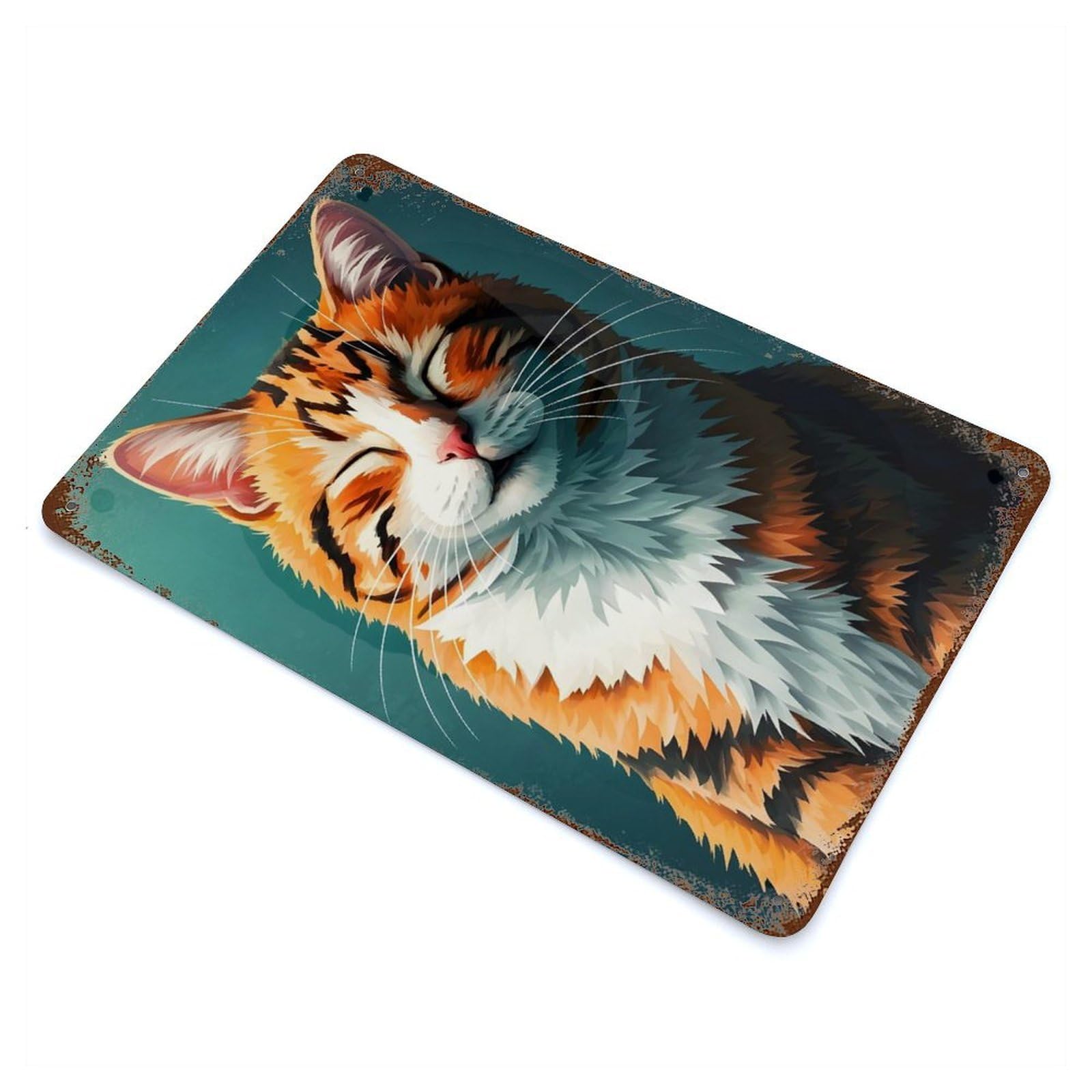 Smiling Orange Tabby Cat Vintage Rust Metal Sign 11.8"x7.9", Shabby Chic Decor for Garage, Pub Or Kitchen