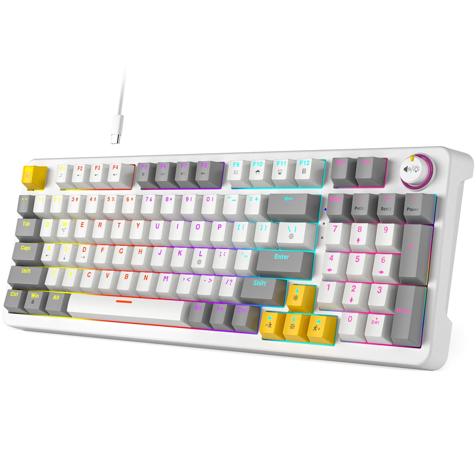 AK96 Smart Mechanical Keyboard Gaming 96 Keys Full Size with LED Colorful Backlit Clicky Creamy Sounding USB Wired
