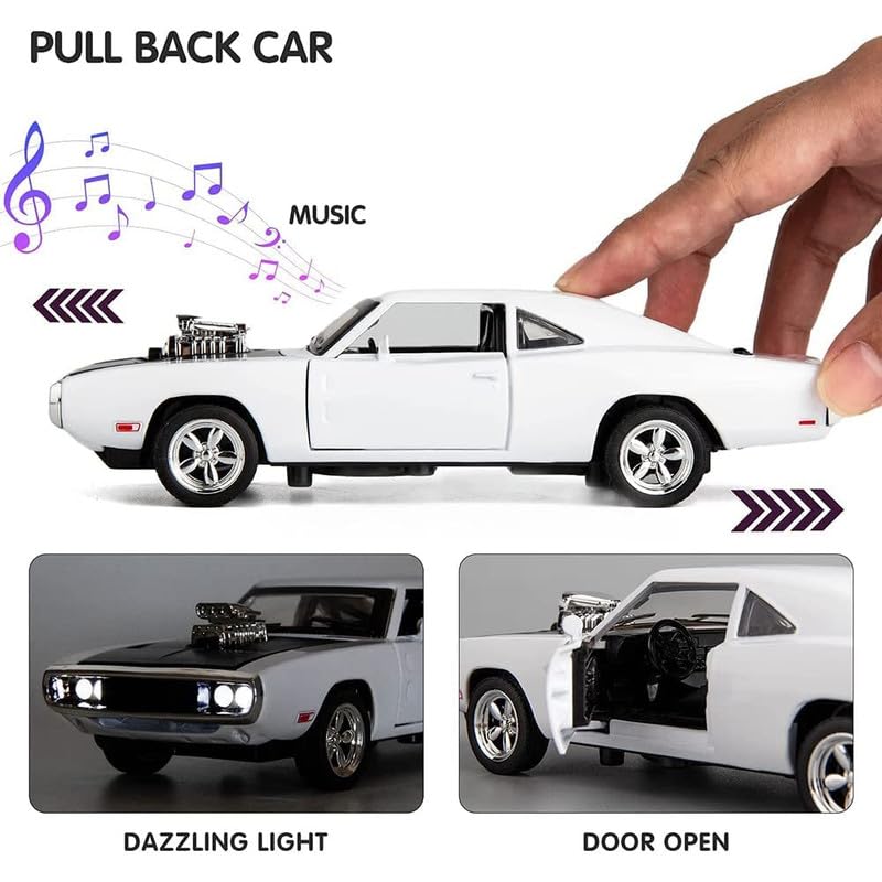 Image of Kids Model 1:32 FF8 Die Cast Metal Car Pull Back Action Opening Doors with Realistic Engine Sound Lights Toy Car Gift for Boys - White