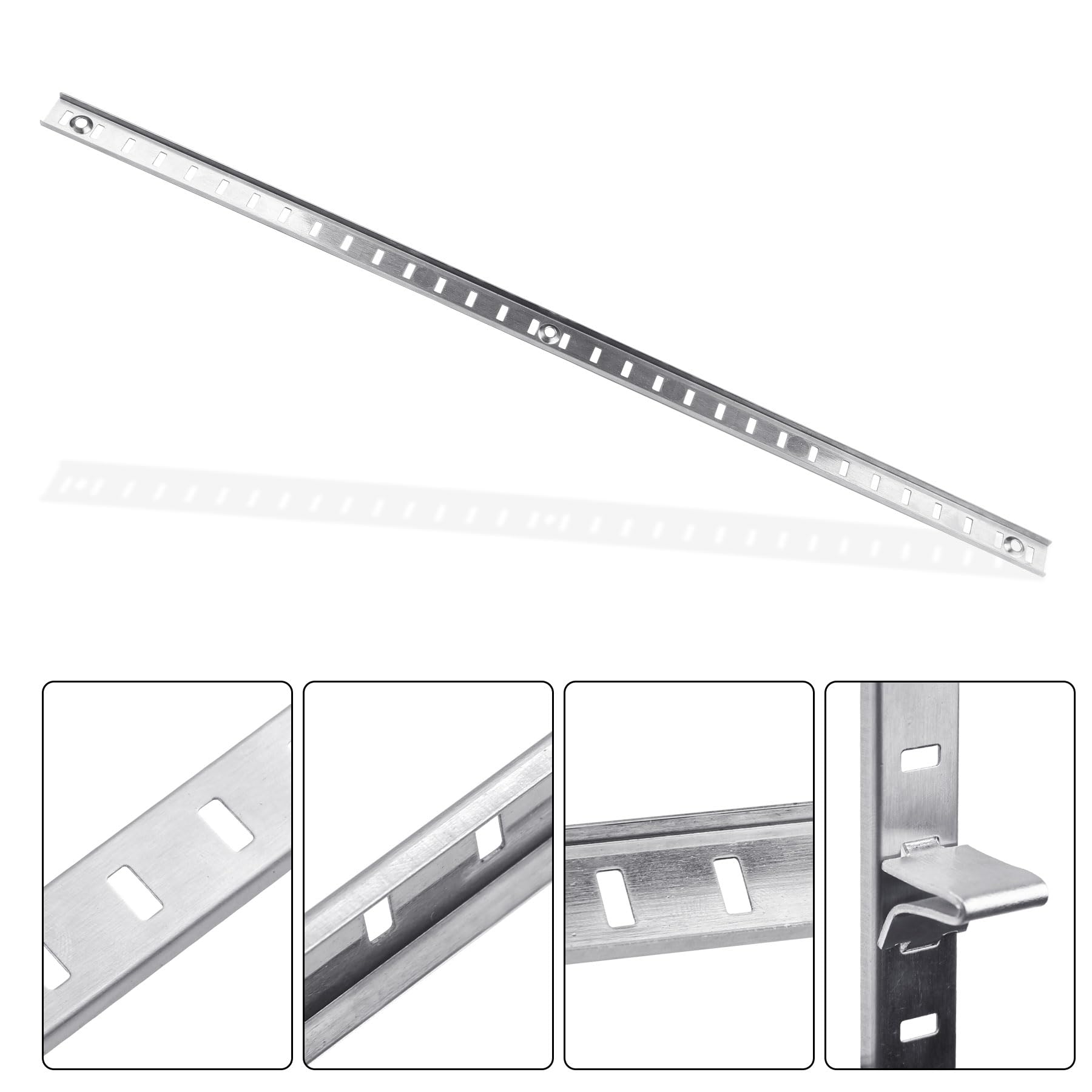 Paquete de 20 rieles de metal para estante Pilaster con clips de soporte ajustables y tornillos de montaje para gabinete, almacenamiento de estantes, 17 pulgadas