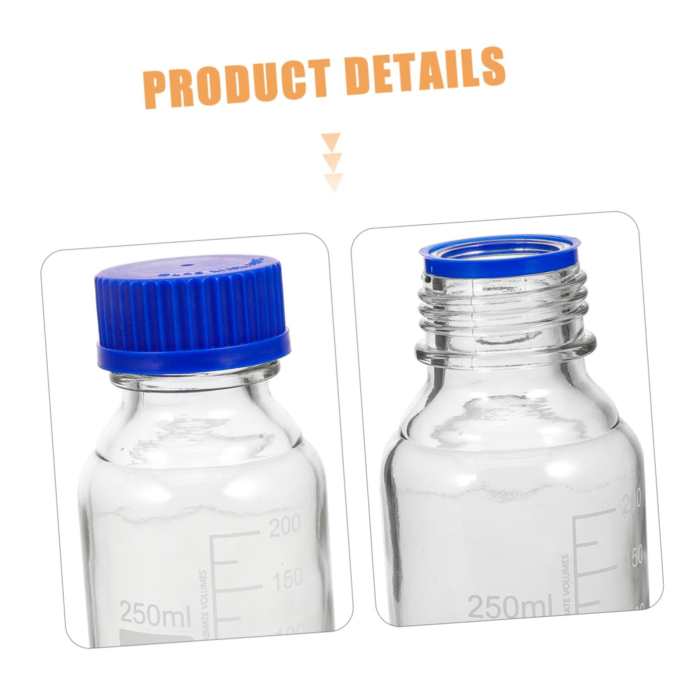 Set di 4 Bottiglie Reagenti in Vetro da 250ml con Tappo a Vite Blu, Resistenti e Riutilizzabili per Laboratori Chimici e Istituti Scientifici