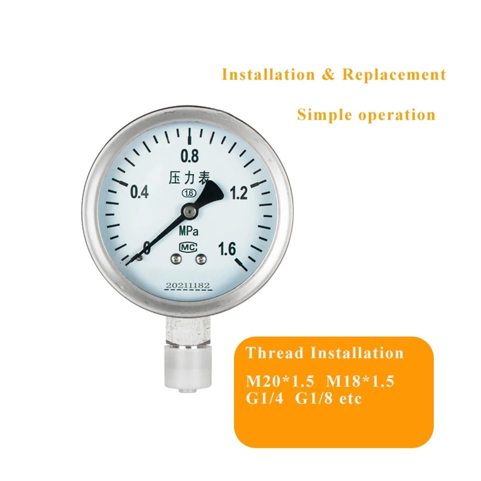 Manometro Manometro Quadrante 60mm -0.1-1.6Mpa 0-40Mpa Manometro Misuratore di pressione M14 * 1..5 Manometro pressione aria olio acqua(SS304 Y-60BF,Others)