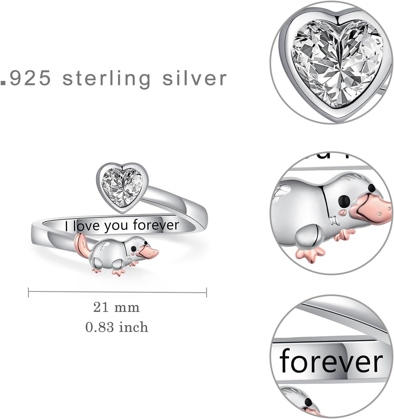 Platypus Rings Sterling Silver Platypus Open Ring Platypus Jewelry Gifts for Women