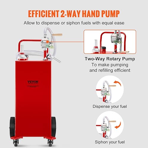 Miniatura 39 de VEVOR Organizador de combustible, 35 galones, tanque de almacenamiento de gas en 4 ruedas, con bomba de transferencia manual, contenedor