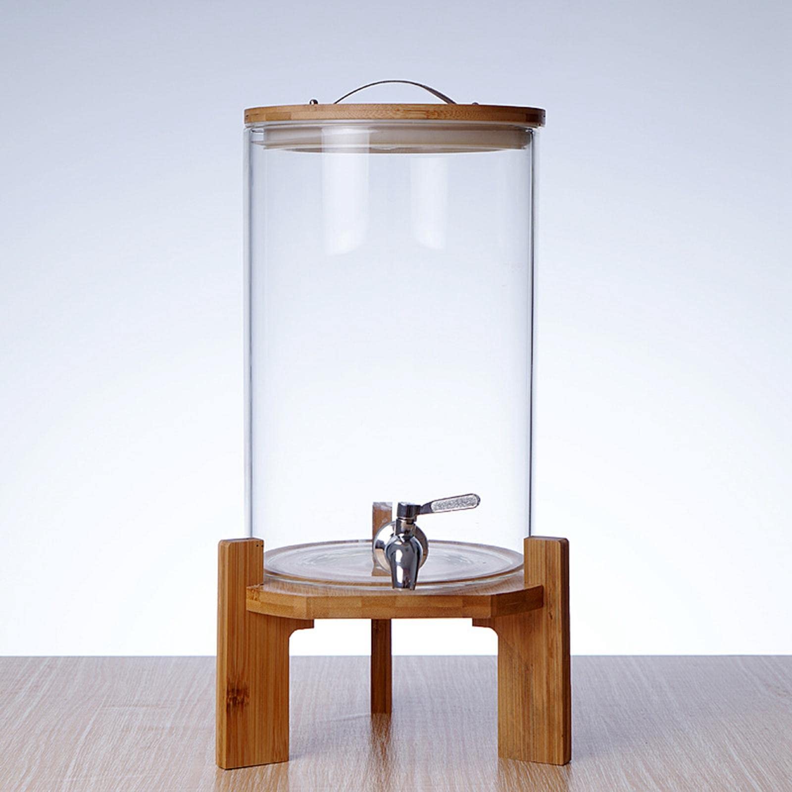 Glas Getränkespender mit Edelstahlfilter Borosilikat Getränkefass Leakproof Behälter mit Bambusdeckel Und Ventil für Restaurant Hotel Gartenparty, 8L
