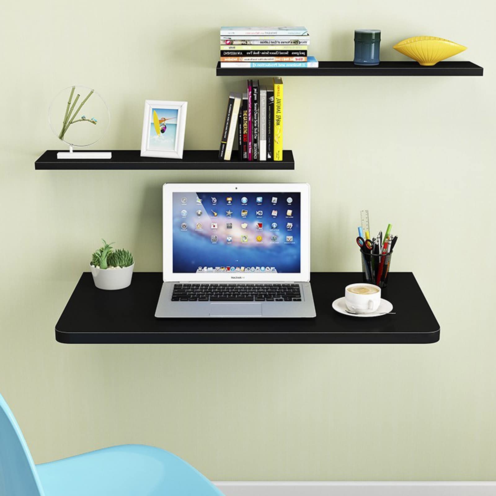 Mesa plegable montada en la pared de madera maciza resistente para comedor y trabajo de 31 pulgadas, mesa plegable negra para cocina, lavandería, hogar, bar, soluciones de ahorro de espacio