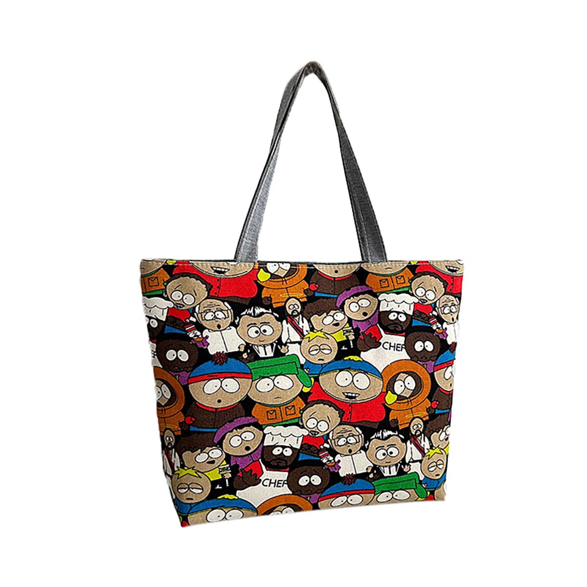 ZJYJING Kenny Cartoon Graffiti Women's Canvas Tote Bag, Casual One Shoulder Reusable Multipurpose School Weekend Travel, Top Zip Closure