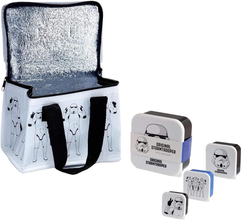 B4E Back to School Lunch Boxes and Lunch Bags Ultimate Bundle | Desert Dino, Transport, Fairy and Other Lunch Boxes | Lunch Boxes and Bags for Kids (Stormtrooper Set)