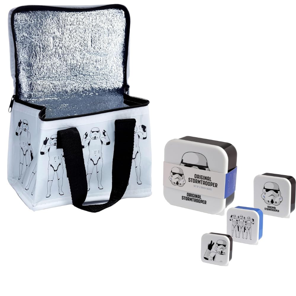 B4E Back to School Lunch Boxes and Lunch Bags Ultimate Bundle | Desert Dino, Transport, Fairy and Other Lunch Boxes | Lunch Boxes and Bags for Kids (Stormtrooper Set)