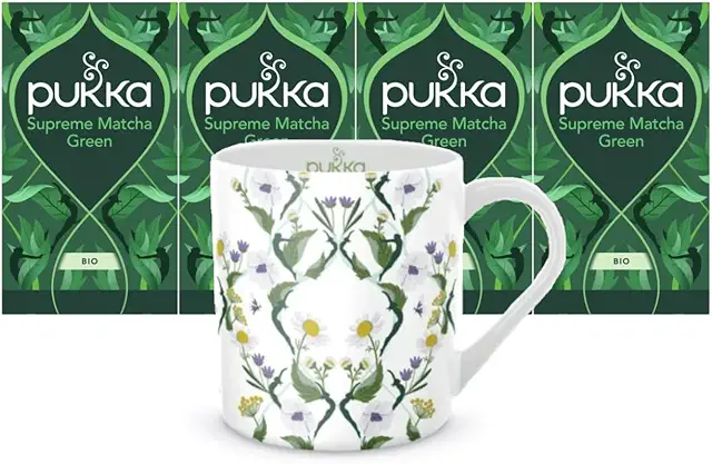 Pukka Bio-Grüntee Matcha Green - 4x20 Teebeutel mit Tasse - Matcha Grüntee