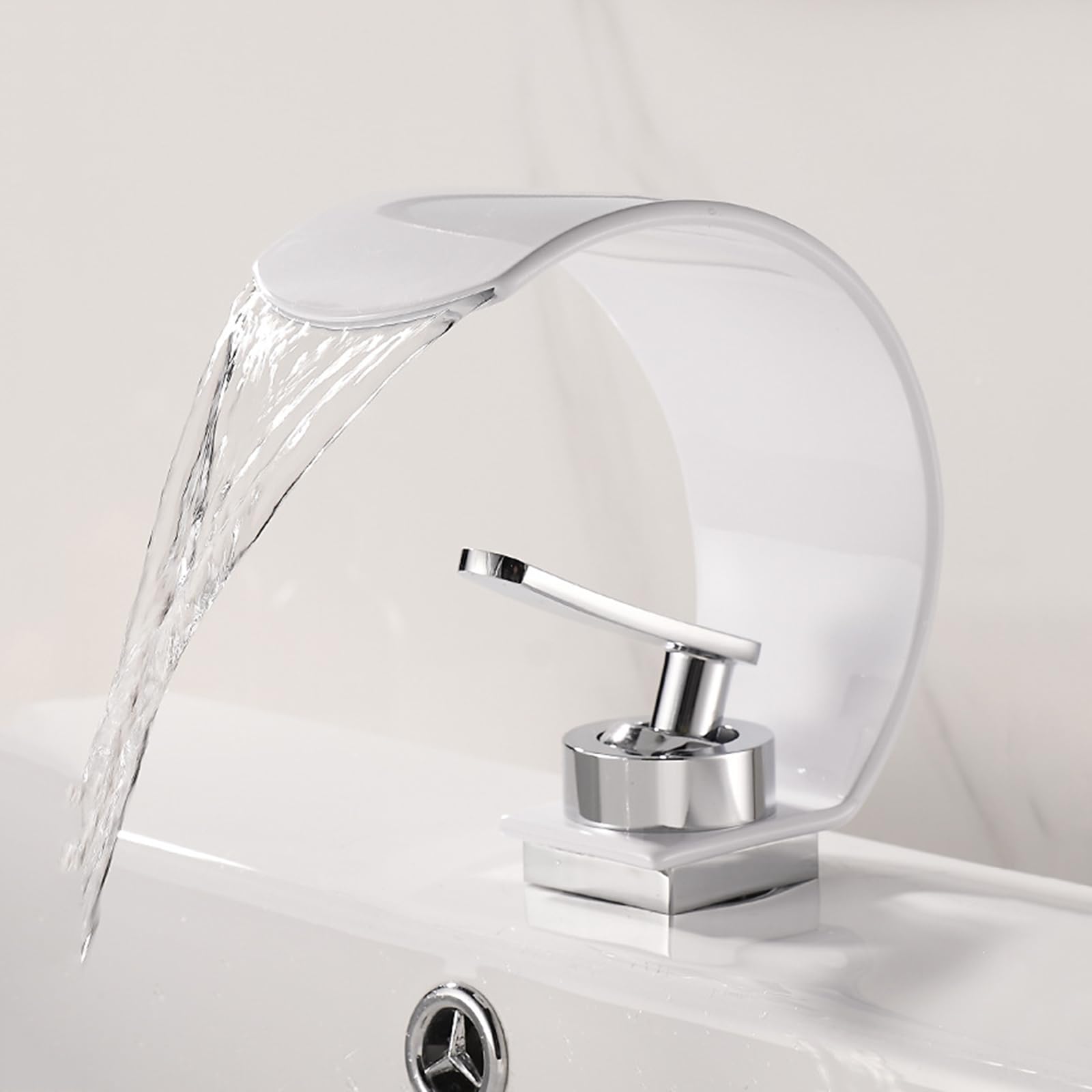 Mgnsjgyxn White Waterfall Taps Bathroom, Wide Mouth Ultra-Thin Bathroom Mixer Tap Basin, Full Copper Basin Taps Mixers,