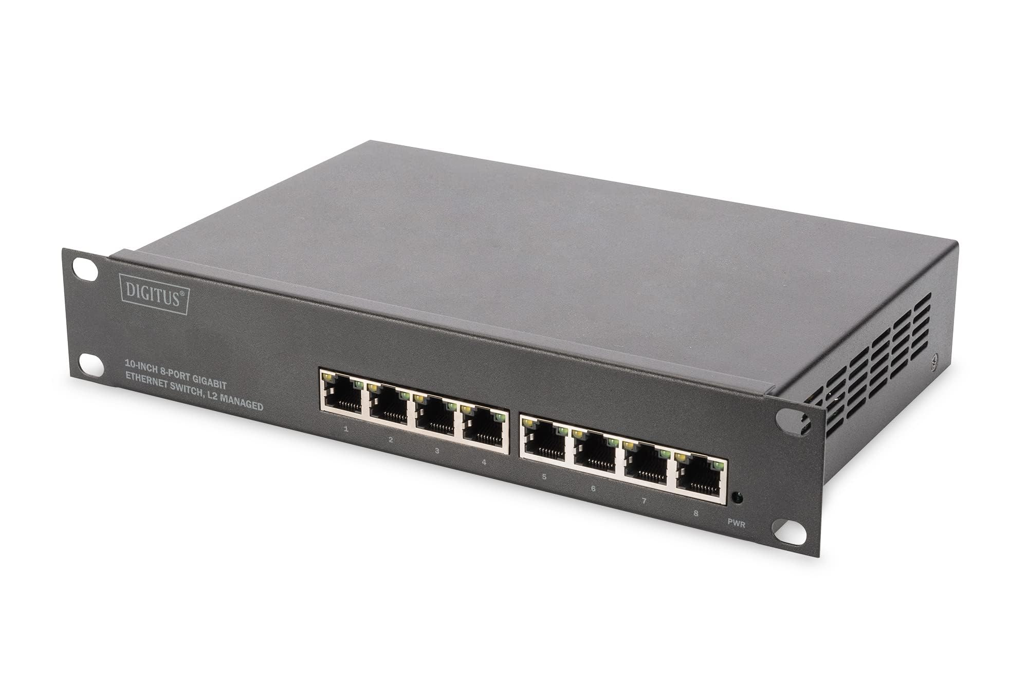DIGITUS Set: Kit réseau 10 pouces - 1x switch Gigabit, 8 ports, administrable, switch Ethernet - 1x panneau de brassage Cat-6A , 8 ports, LSA - 10x câbles réseau Cat-6A, câble de brassage gris, 0,25 m